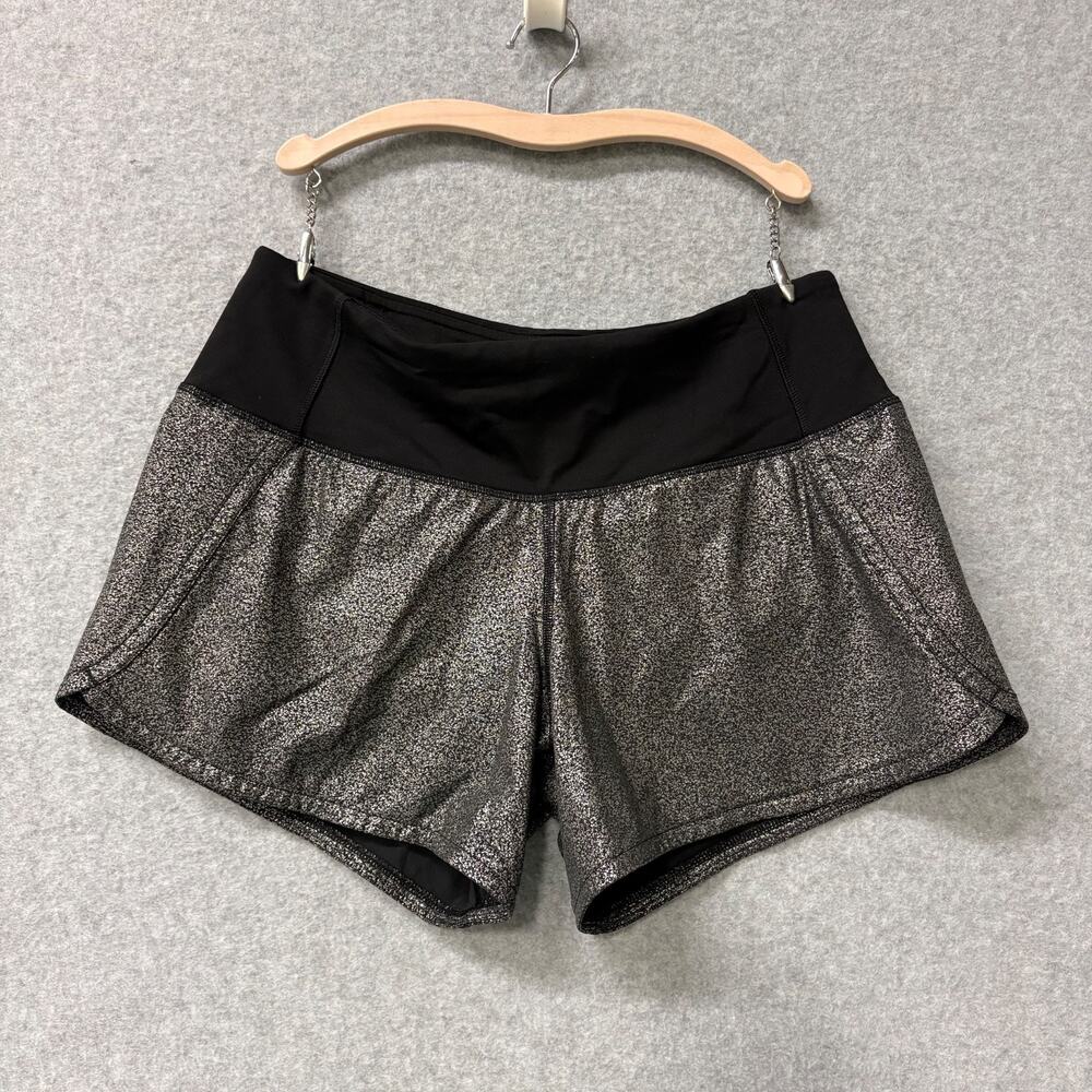 Lululemon Run Times Short II 4” Sz 2 Black Silver Foil Lined Pocket